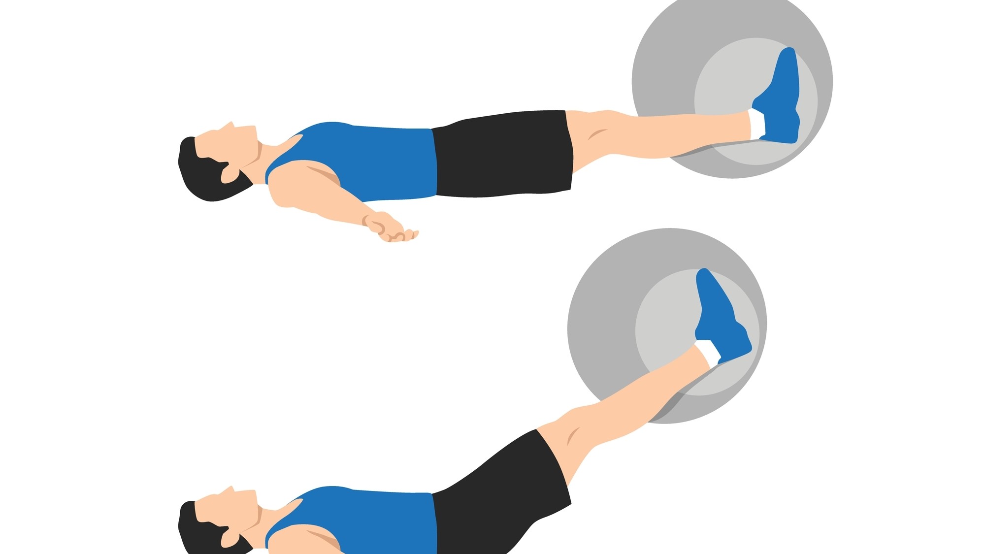 Swiss ball leg raises in two stages vector