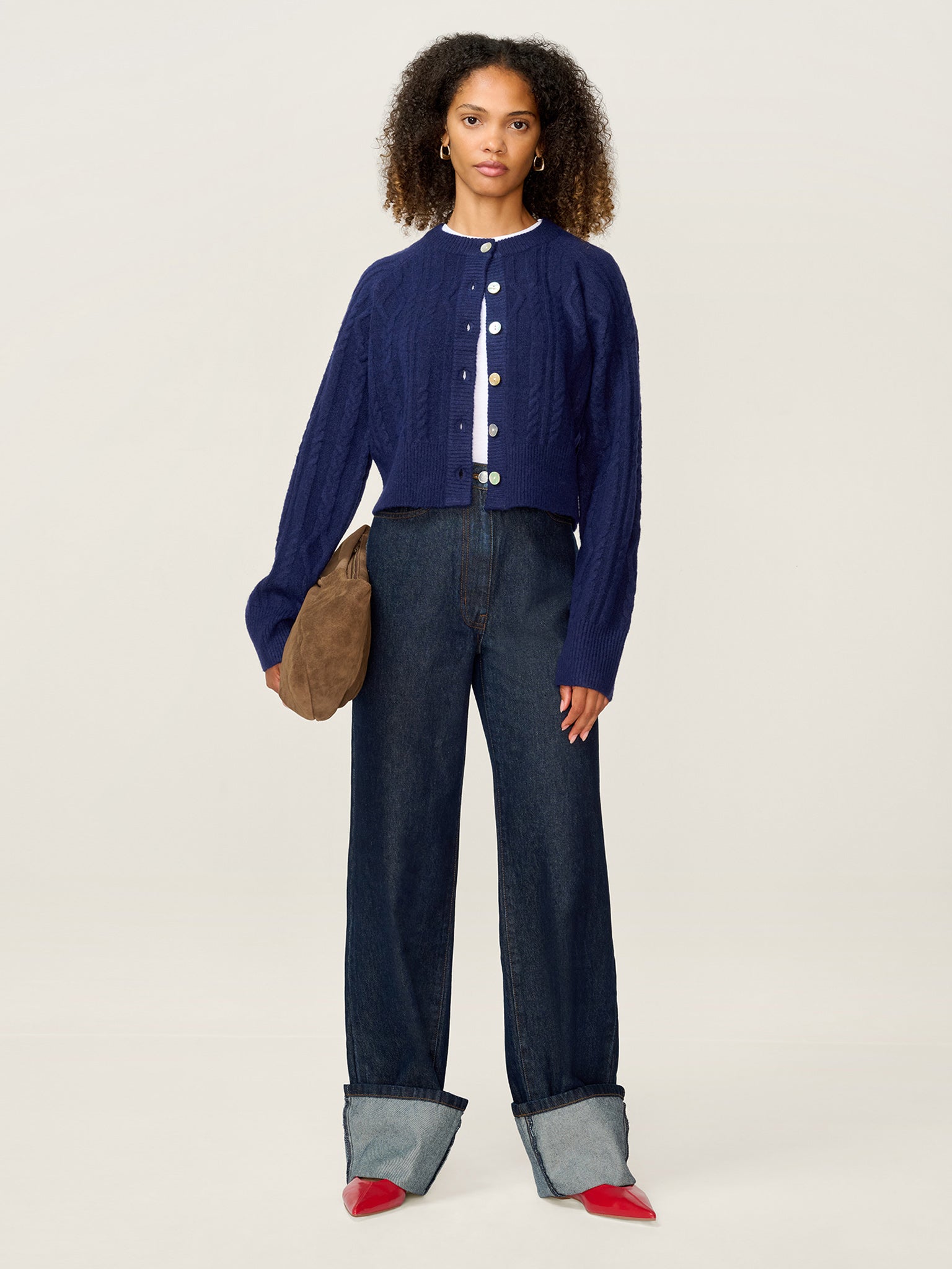 August Cable Cardigan in Navy - Xs