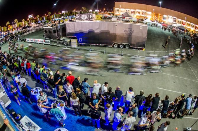 Tonights course wrapped around and twisted through the outdoor demo area of the bike show.