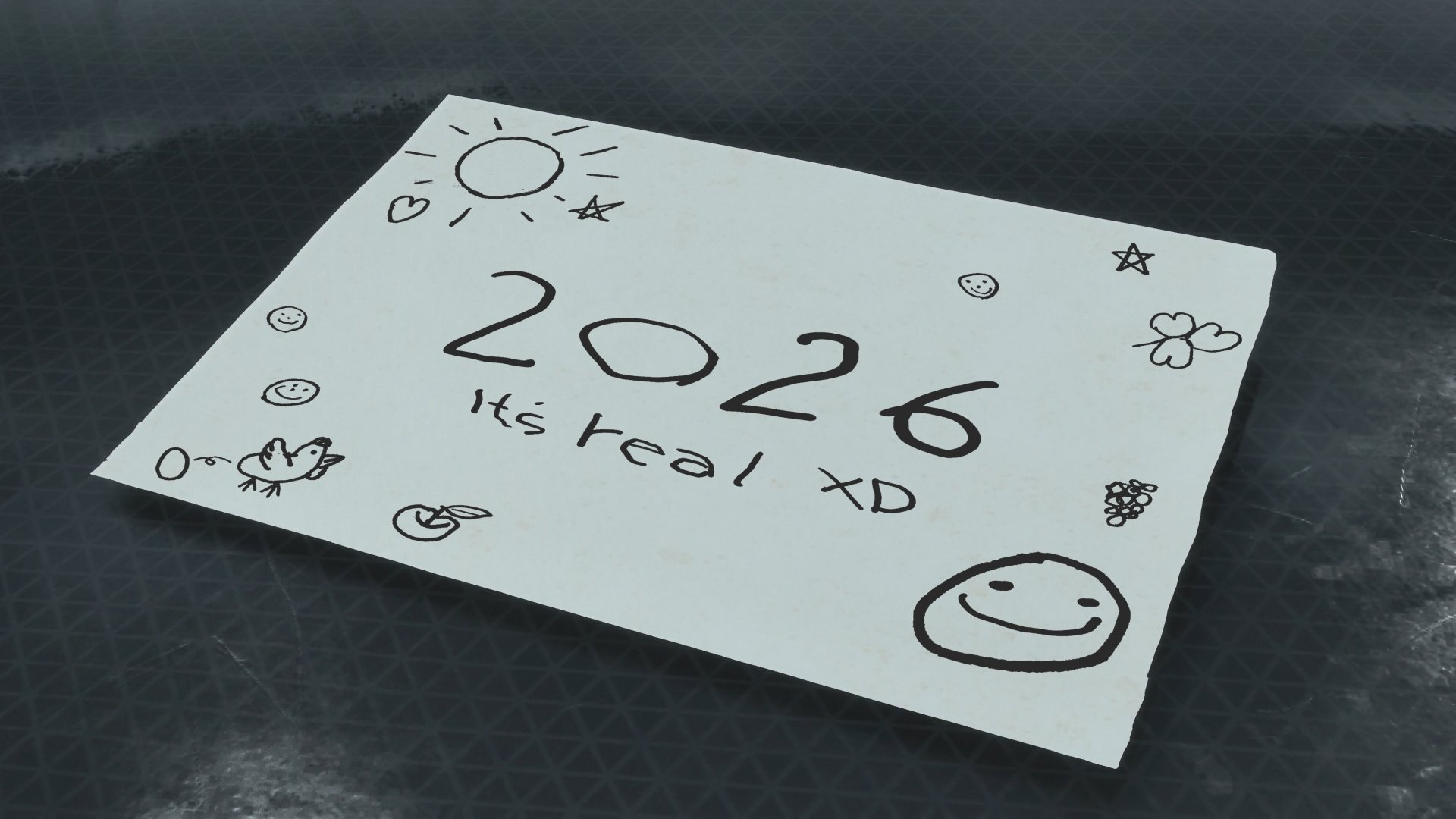 Pragmata screenshot of a note showing the new 2026 launch window with the words "it's real" next to a smiley face