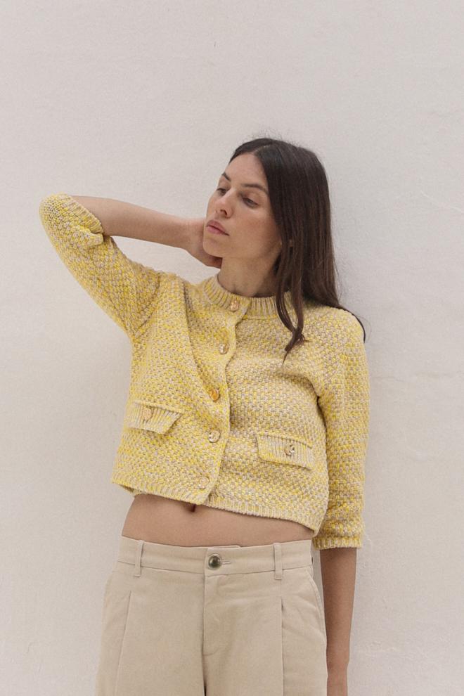 Knit Cardigan With Elbow-Length Sleeves
