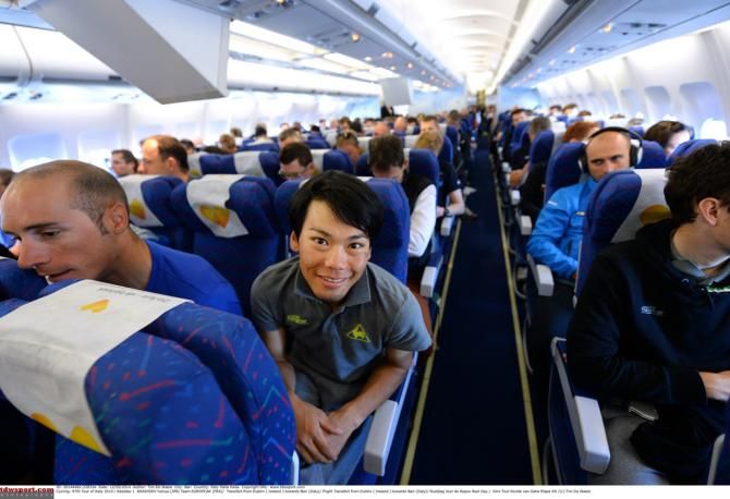 Yukiya Arashiro all smiles on the plane