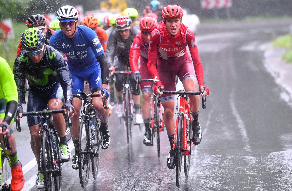 Matvey Mamykin (Team Katusha) on the outside of the bunch