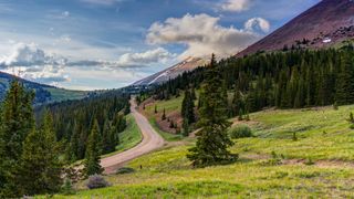 A road leading up a mountain in Breckenridge Colorado