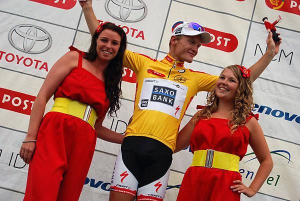 Matti Breschel in yellow after his stage 1 win.