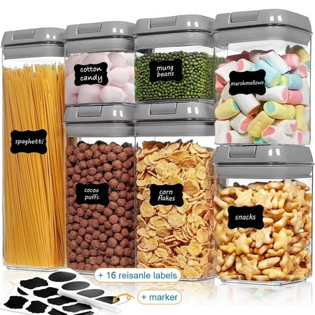 7 Pcs Food Storage Containers With Lids, Bpa Free Kitchen Airtight Storage Containers for Spaghetti, Pasta, Dry Food,flour and Sugar, Plastic Canisters for Pantry Organization and Storage
