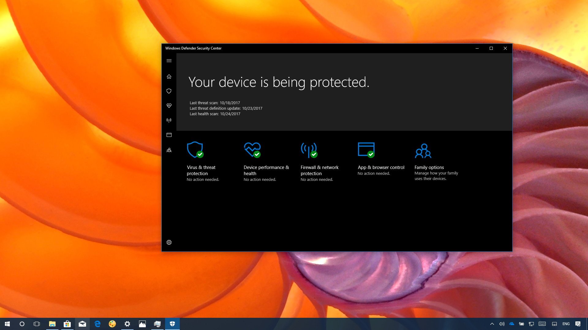 Windows security centre. Redstone 3 — Fall creators update (1709).