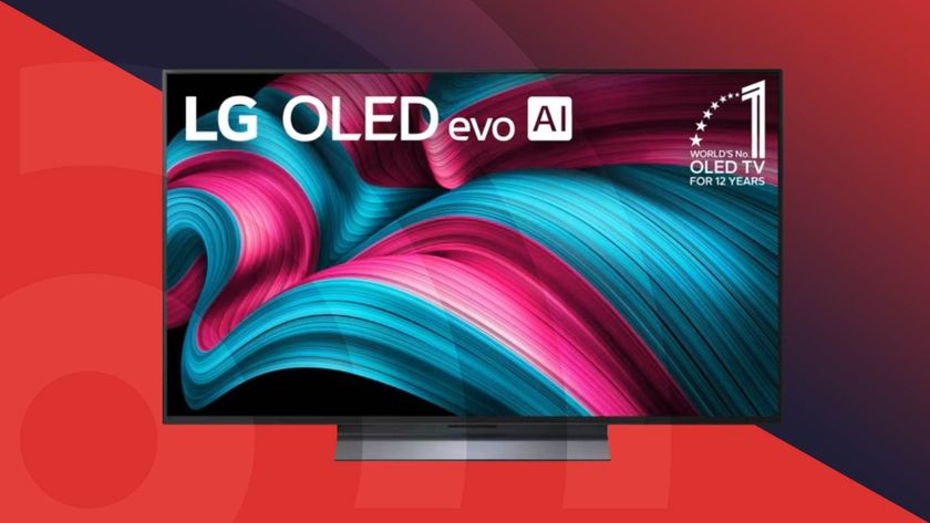 LG C5 OLED TV on red background