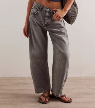 Image of grey barrel leg jeans