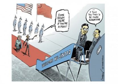 Hu lands on Obama's turf
