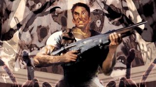 Box art for the original Resident Evil, showing a man with a weird face holding a shotgun.