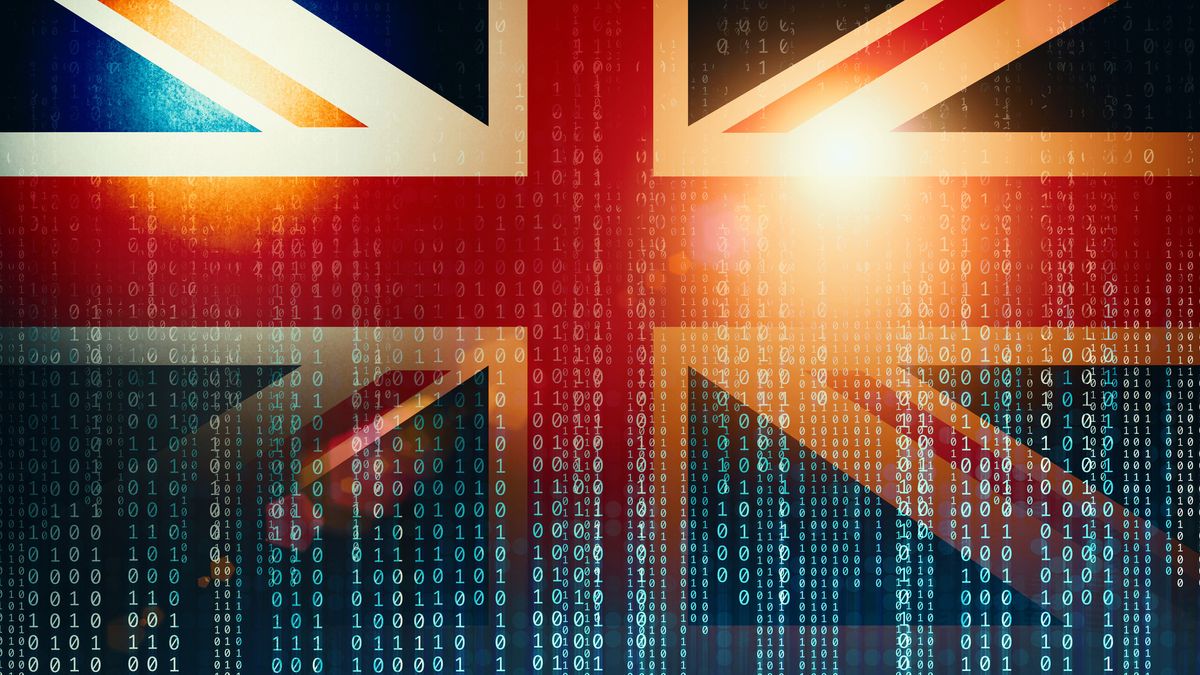 The Union Jack behind lines of code