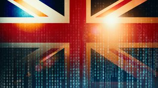 The Union Jack behind lines of code