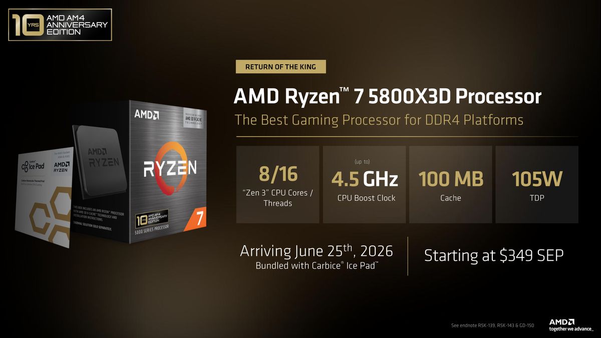 AMD Ryzen 7 5800X3D information on a chart, plus image of the chip