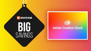 A shot of the Adobe Creative Cloud logo on a colourful background with the words big savings.