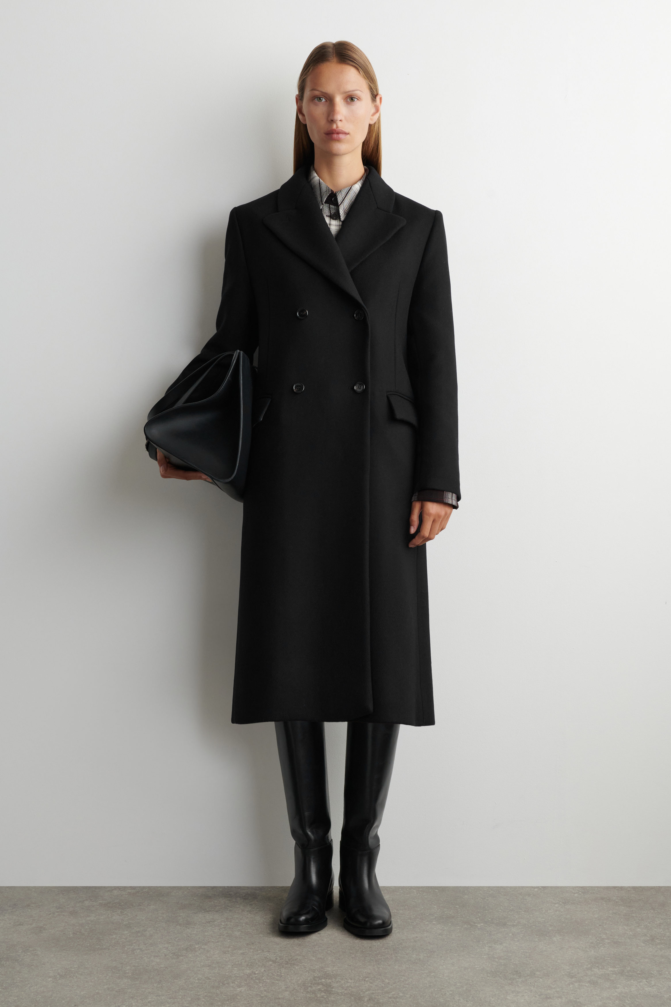 Tailored Double-Breasted Wool Long Coat