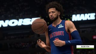 A basketball player in NBA 2K27 with DLSS 5 turned on
