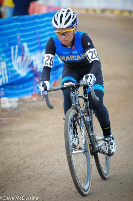 Coryn Rivera riding lap three for Marian University