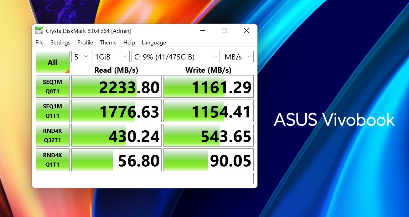 Asus Vivobook S 14 Flip SSD benchmark.
