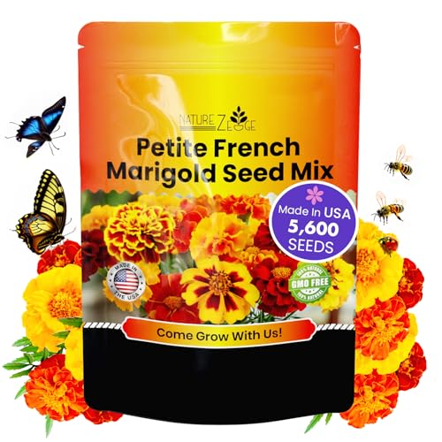 Naturez Edge Marigold Seeds Mix, Over 5600 Seeds, Marigold Seeds for Planting Outdoors, Dainty Marietta, Petite French, Sparky French, and More