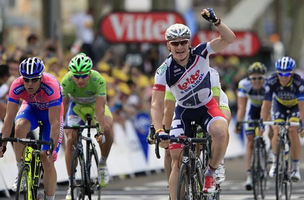 Stage four winner Andre Greipel (Lotto Belisol) celebrates in Rouen.