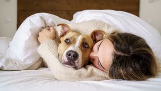 Owner in bed with a dog