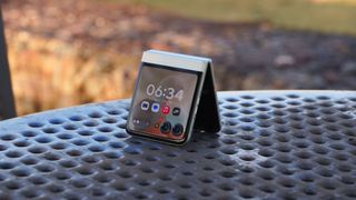 The Motorola Razr 2025 in the Pantone Lightest Sky colorway.