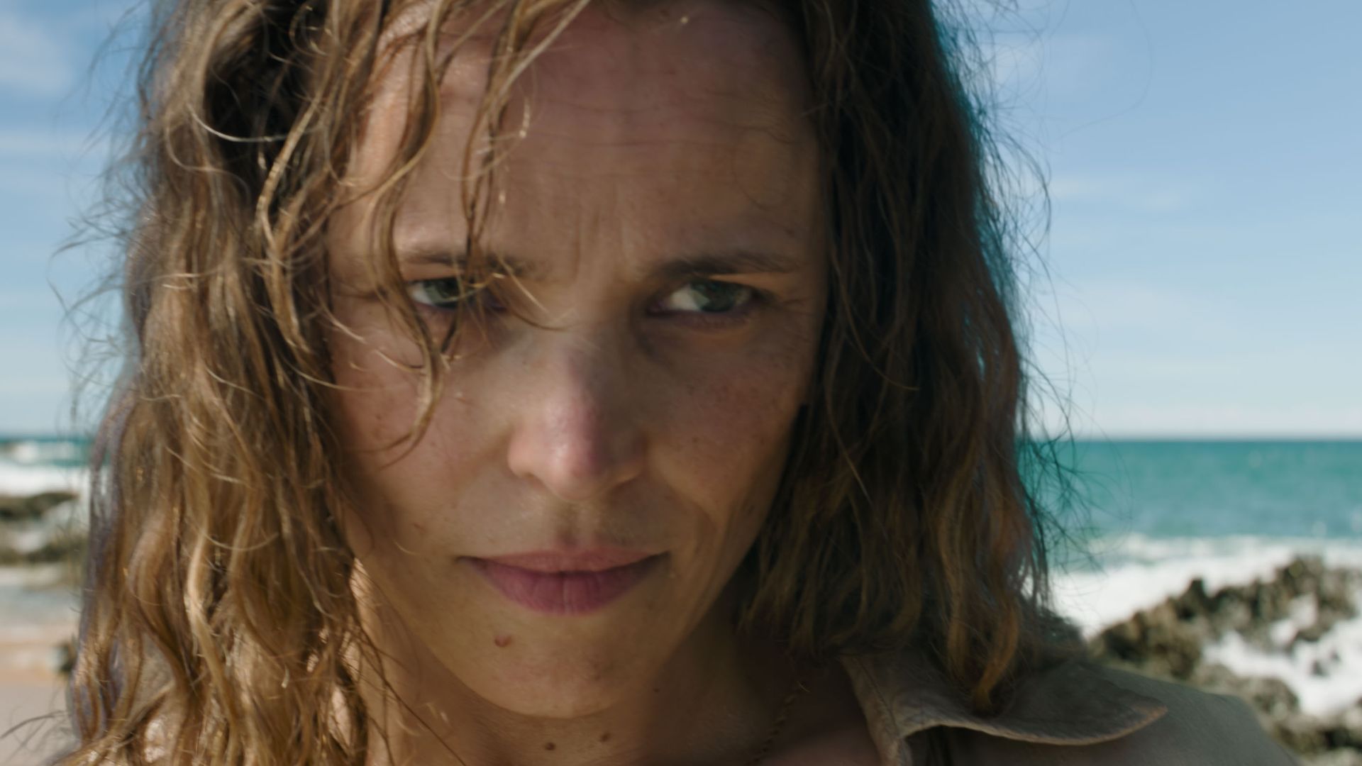 A close-up of Linda Liddle (Rachel McAdams) in Sam Raimi's "Send Help"