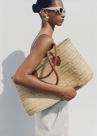 Natural Fibre Bag With Leather Handles