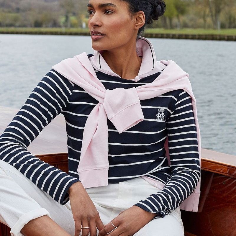 black and white striped breton top