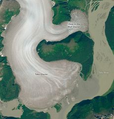 Satellite images of Taku glacier in Alaska.