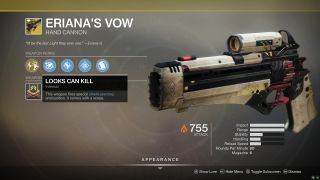 New exotic hand cannon, acquired from the season pass.