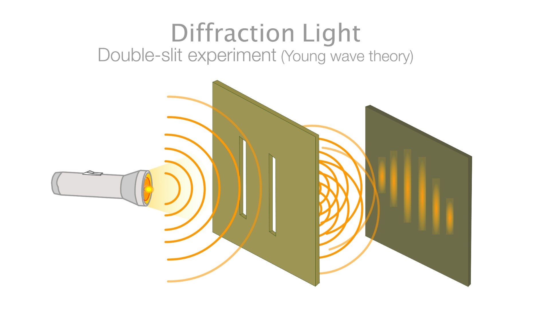 Diffraction of light. Double slit experiment. Young light wave theory.