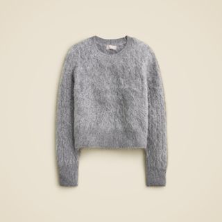 J.Crew, Brushed Cashmere Shrunken Cable-Knit Crewneck Sweater