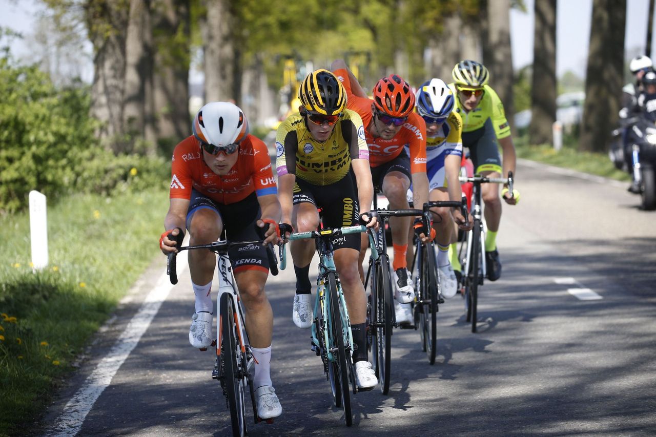 Robin Carpenter (Rally UHC Cycling) leads the break at Fleche Wallonne.