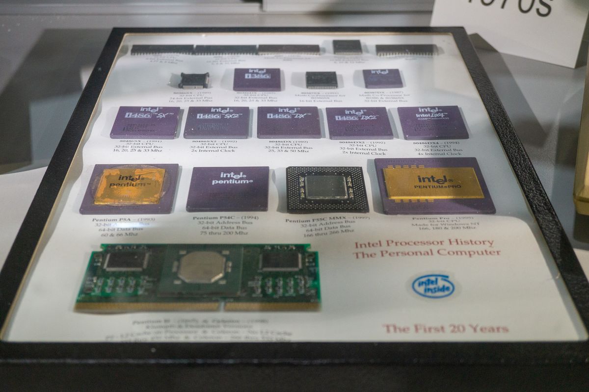 A frame showcasing the history of Intel's first 20 years of processors