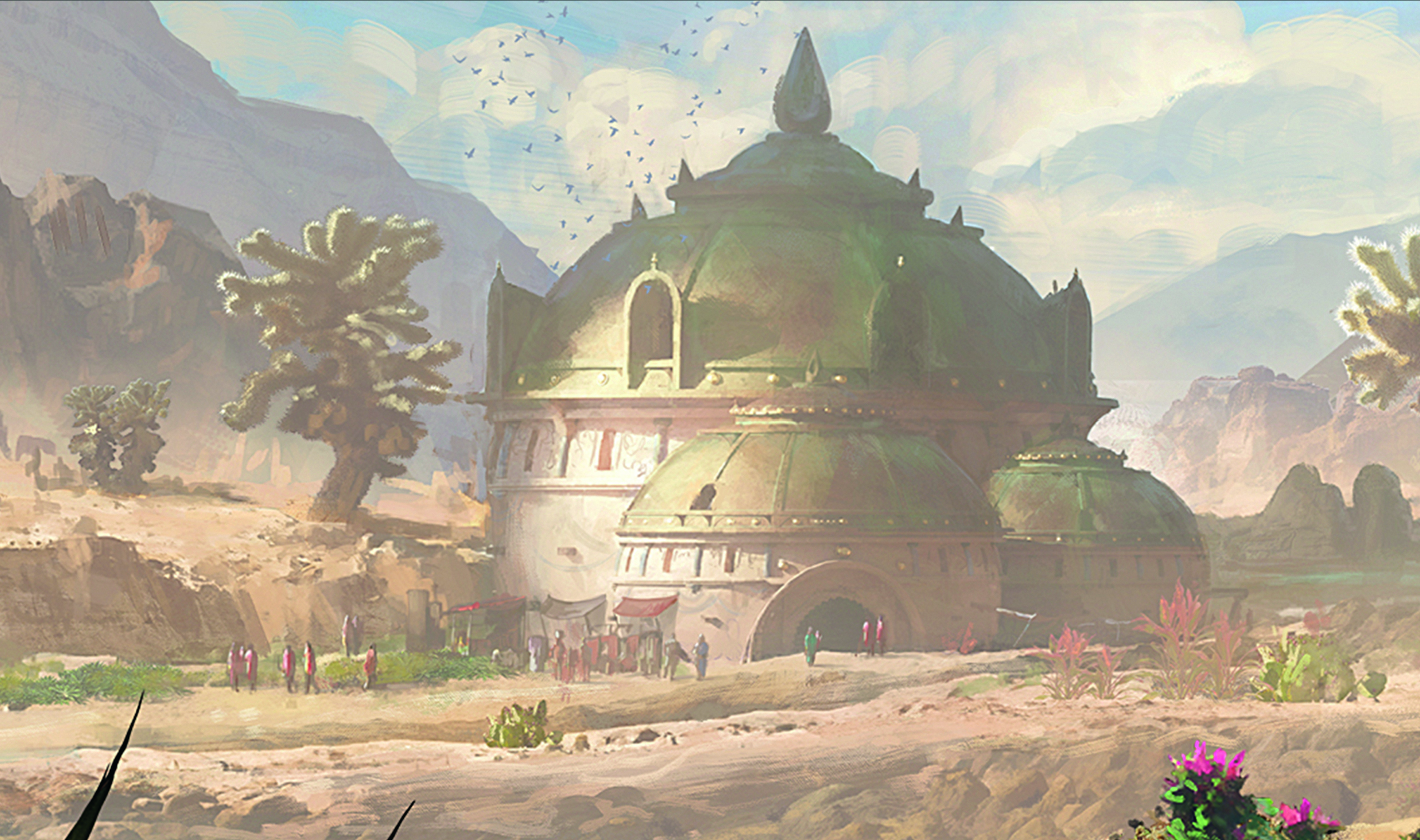 Paint believable environments; temple