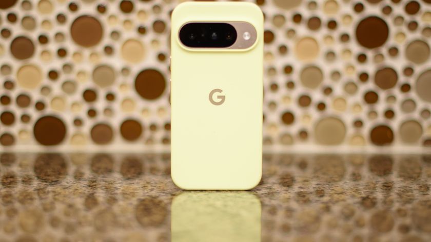 Google Pixel 10 in Lemongrass against a bubbly backsplash