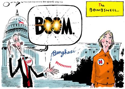 Political cartoon US Hillary Clinton Benghazi bombshell GOP