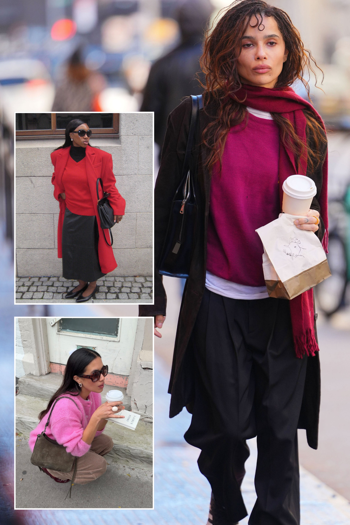 An image showcasing various interpretations of the colourful knitwear trend.