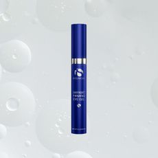 a blue tube of eye cream on top of a white background