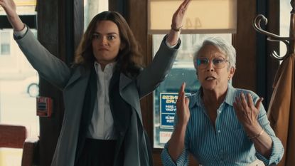 Ella McCay and her mom Helen reacting in the former's self-titled film