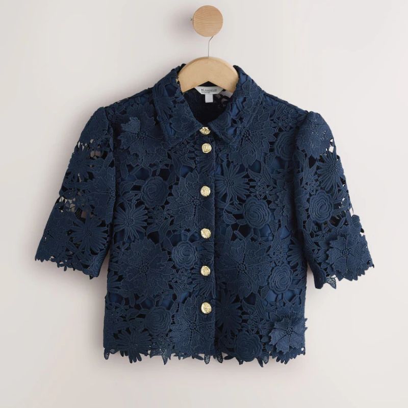 Next , Navy N. Premium Occasion Floral Lace Short Sleeve Top