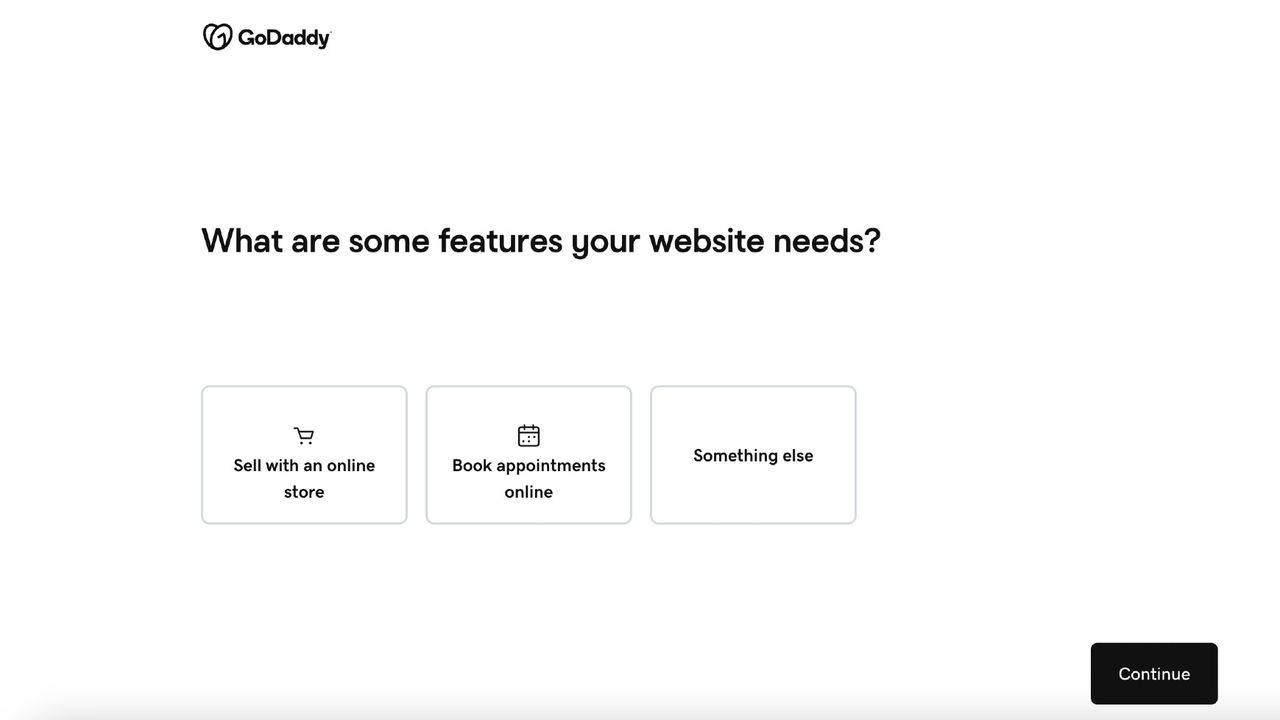 Screengrab of questions in the GoDaddy Web Builder interface
