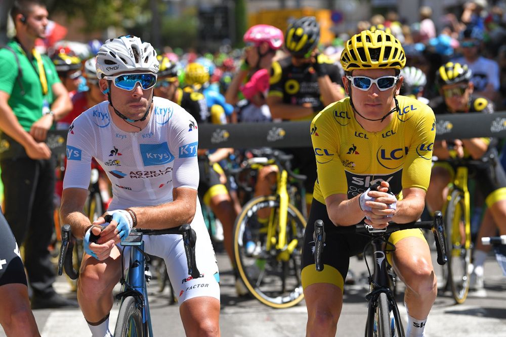 White jersey Pierre Latour and yellow jersey Geraint Thomas
