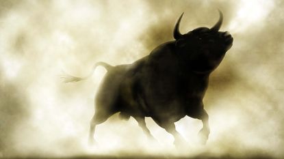 A bull silhouette through smoke represents the idea of best stocks.