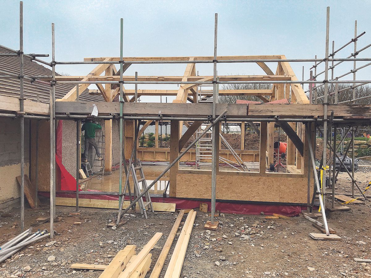 oak and timber frame extension in progress