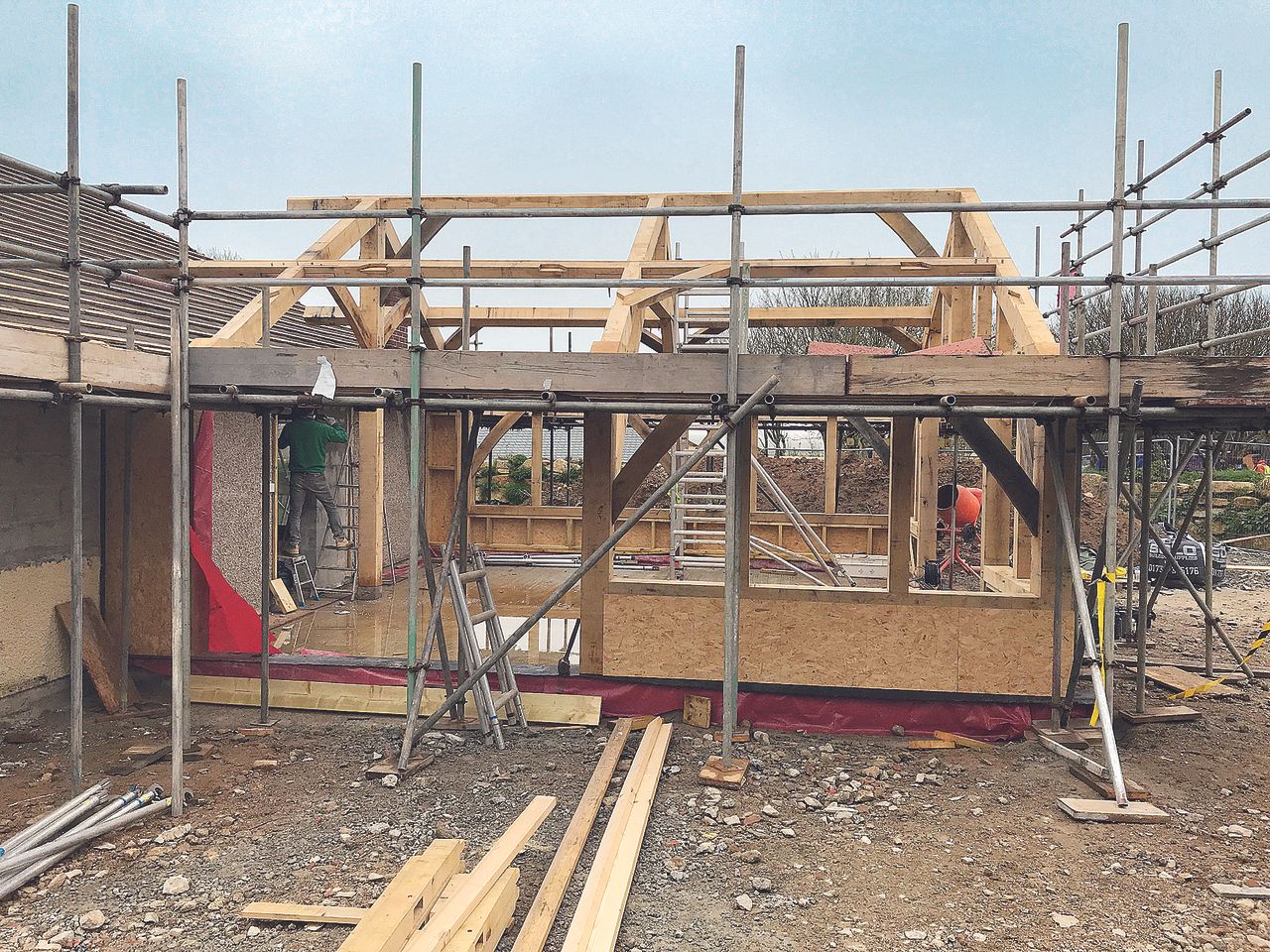 oak and timber frame extension in progress