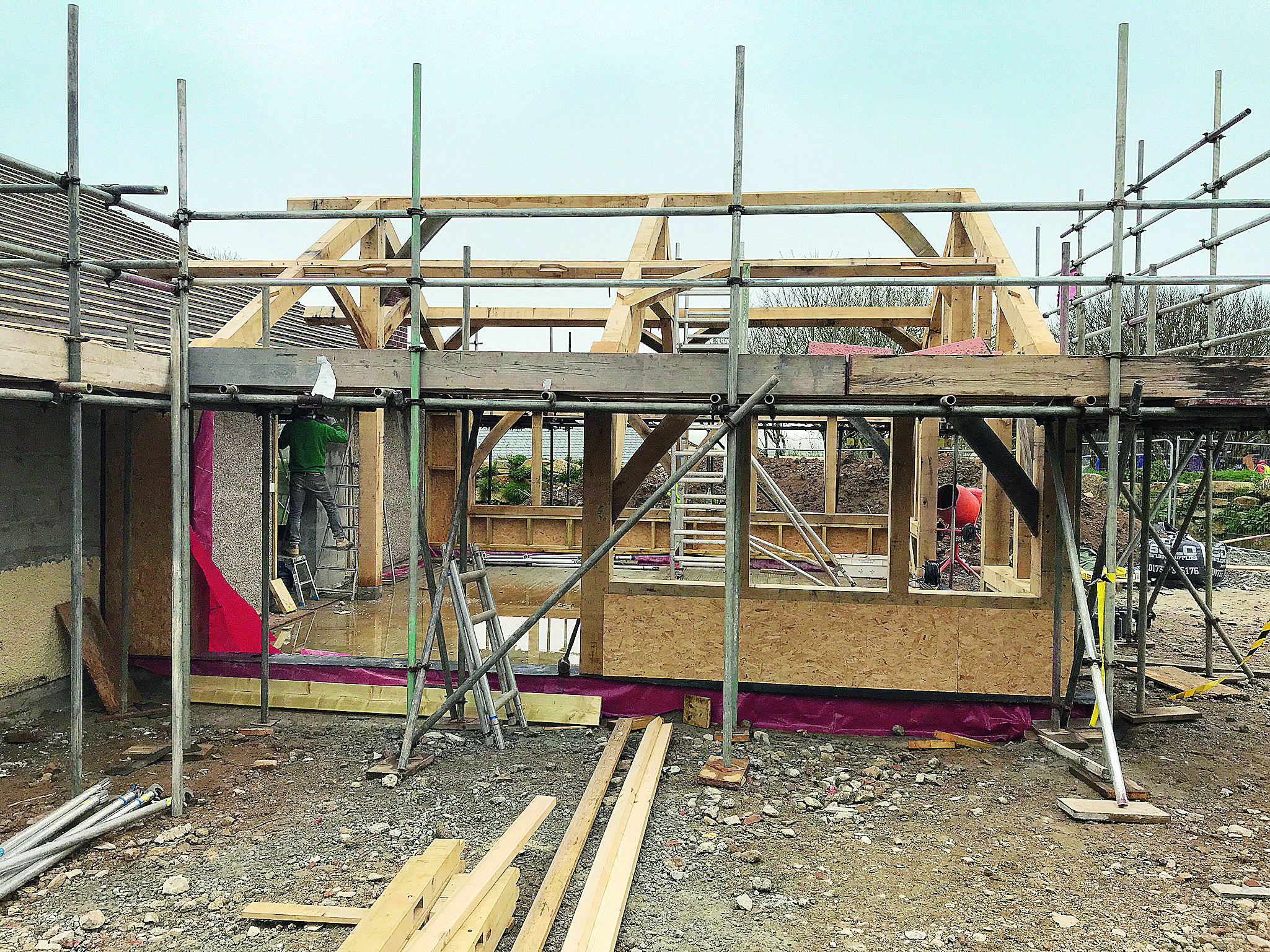 oak and timber frame extension in progress
