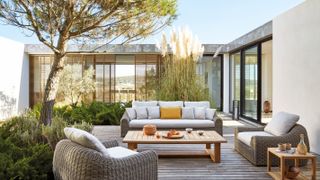 contemporary garden with modern garden furniture